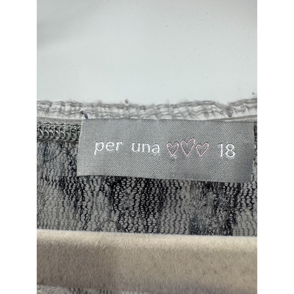 Per Una Gray Velvet Gauze Mesh Top 18 Italy Scoop Neck Stretch Mixed Media Boho - Picture 8 of 13